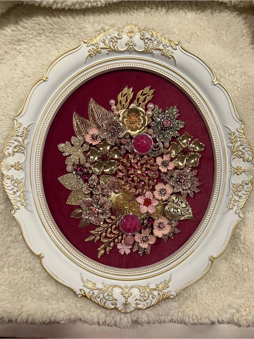 Gold and Pink Floral Embellished Wall Frame - Home Accent